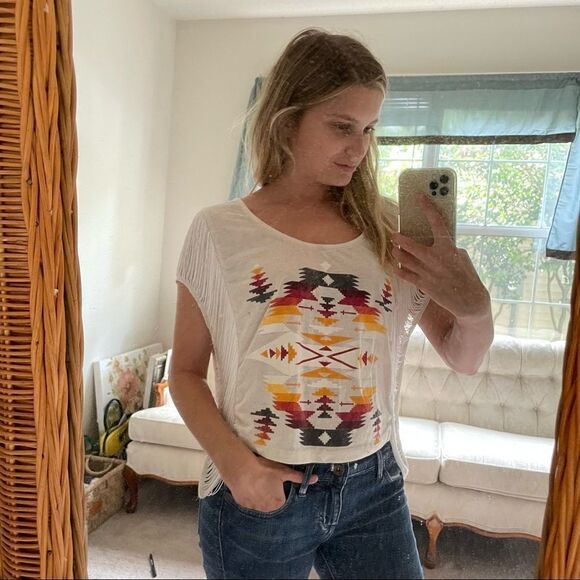 Black Poppy Ivory Aztec String Side T-shirt - Picture 1 of 6